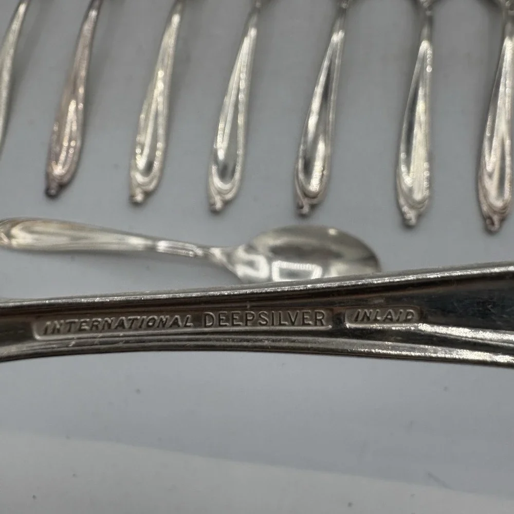 International‎ Deep Silver Inlaid Spoons 2 Size Happy Anniversary Lot of 29